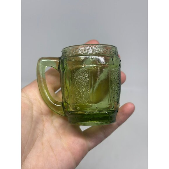 VTG Green Glass Mini Beer Barrel Mug – 2.25" Shot Glass / Toothpick Holder - Picture 3 of 5